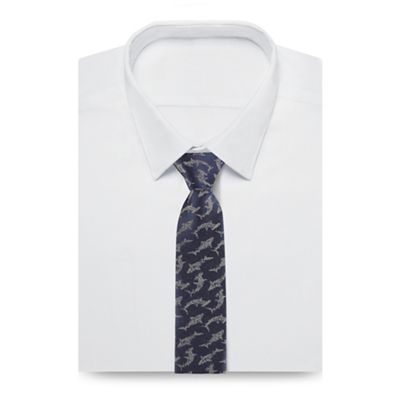 RJR.John Rocha Navy shark patterned rip tape skinny tie